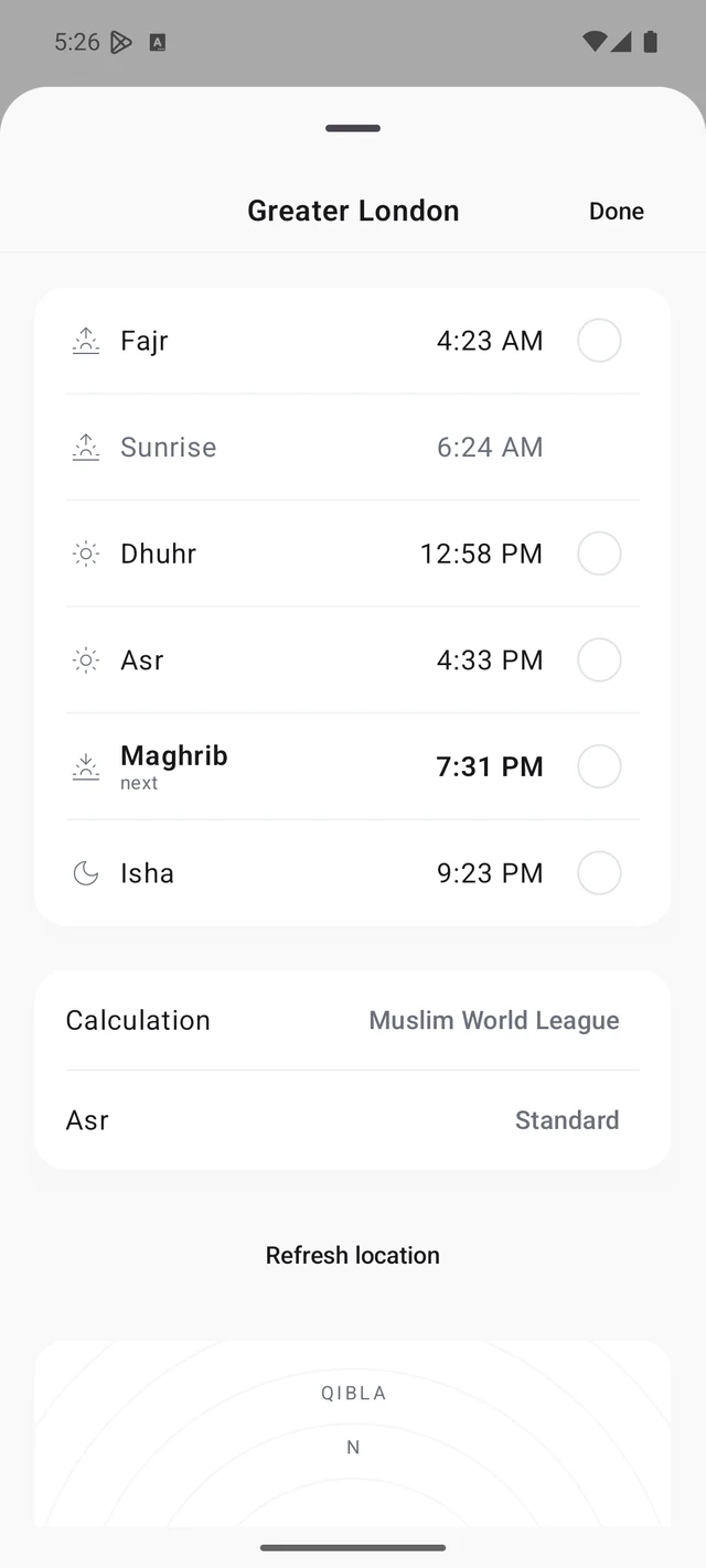 أوقات الصلاة والقبلة في حكمة